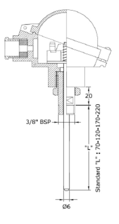 MRV Skipsgodkjent Pt100, 100mm, 3/8BSP