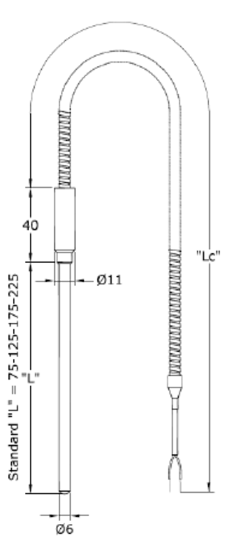 MRC PT100, lengde 75mm, 2m kabel