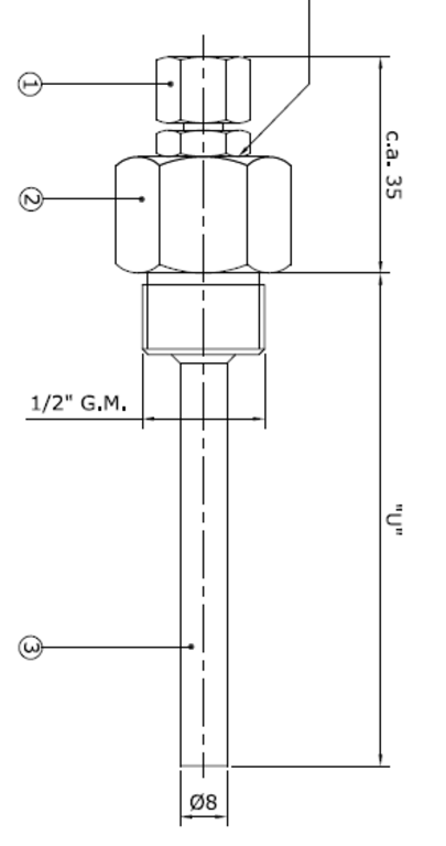 LOMME 1/2" 316SS, 120mm innstikk